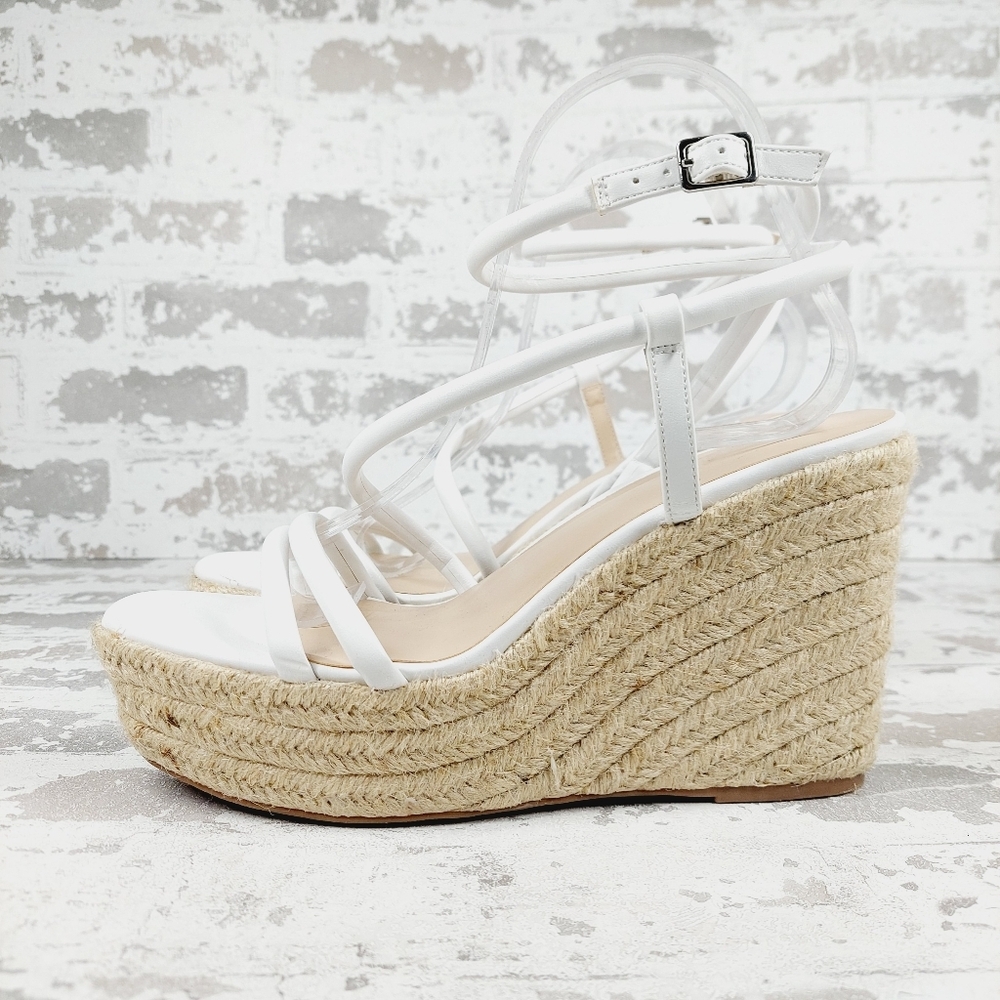 NEW BP Cohan White Open Toe Coastal Boho Strappy Espadrille Wedge Sandals M273